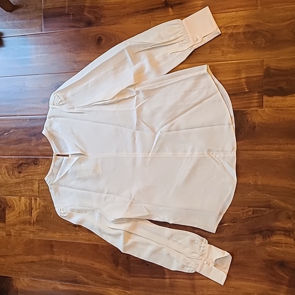 L.K.Bennett Timian Silk Blouse, Cream, Gathered Sleeves - Picture 13 of 15